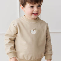 Organic Cotton Jalen Oversized Jumper - Biscuit Fresh Apple Childrens Sweatshirting from Jamie Kay Australia