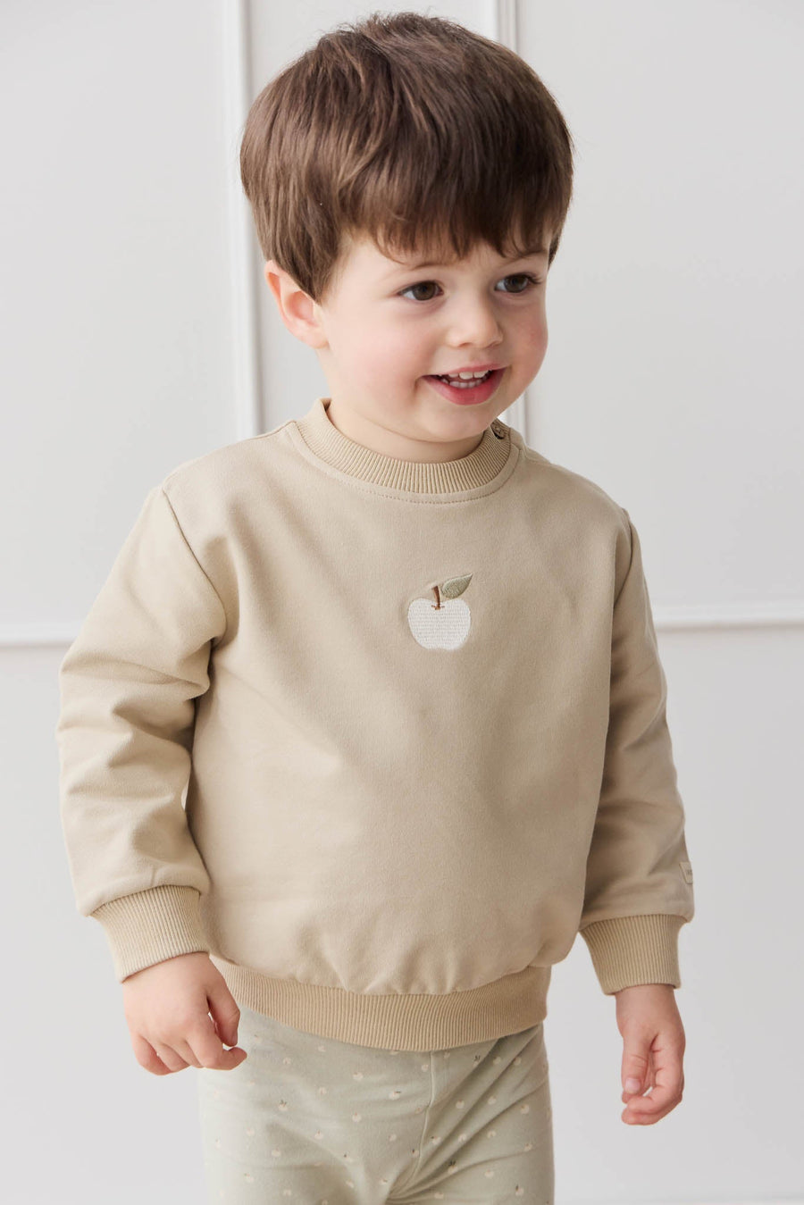 Organic Cotton Jalen Oversized Jumper - Biscuit Fresh Apple Childrens Sweatshirting from Jamie Kay Australia