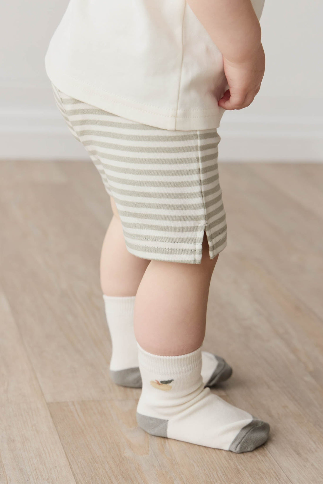 Pima Cotton Marley Short - Narrow Stripe Moss/Cloud Childrens Short from Jamie Kay Australia