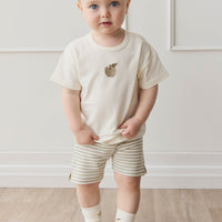 Pima Cotton Marley Short - Narrow Stripe Moss/Cloud Childrens Short from Jamie Kay Australia