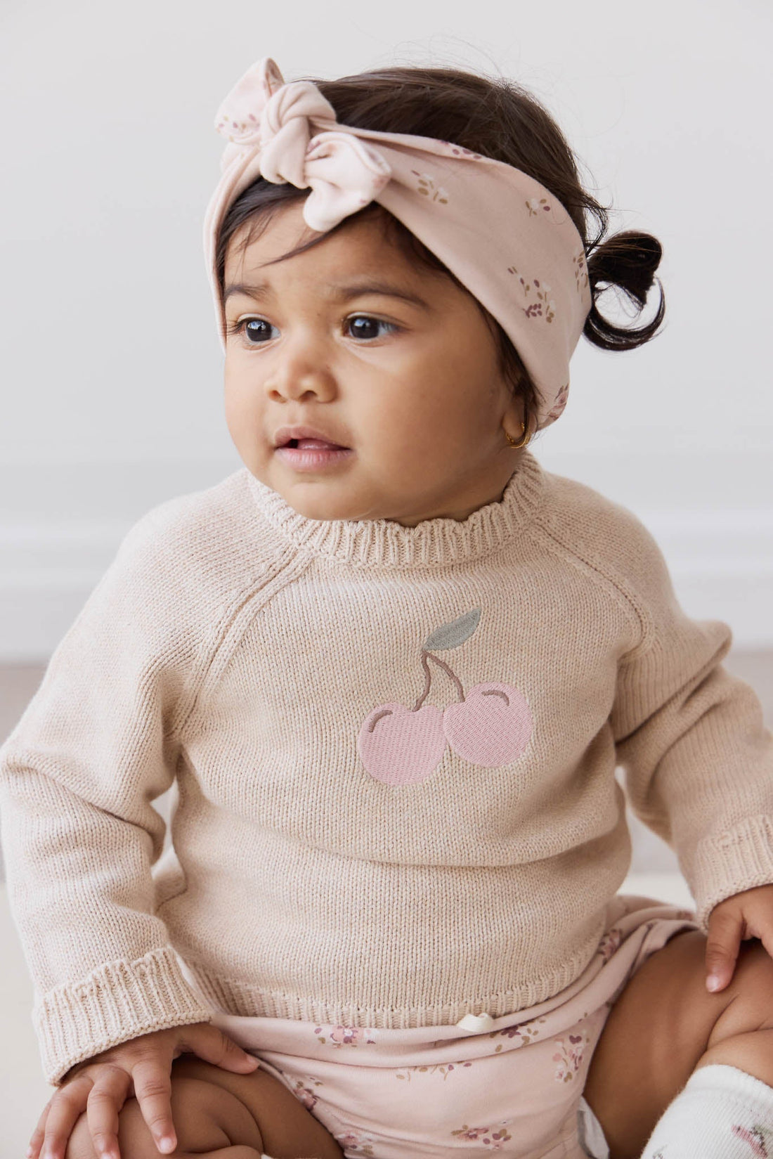 Audrey Jumper - Oatmeal Marle Cherry Love Childrens Jumper from Jamie Kay Australia