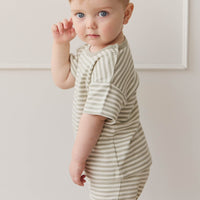 Pima Cotton Hunter Tee - Narrow Stripe Moss/Cloud Childrens Top from Jamie Kay Australia