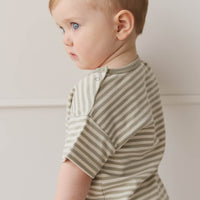 Pima Cotton Hunter Tee - Narrow Stripe Moss/Cloud Childrens Top from Jamie Kay Australia