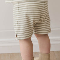 Pima Cotton Marley Short - Narrow Stripe Moss/Cloud Childrens Short from Jamie Kay Australia