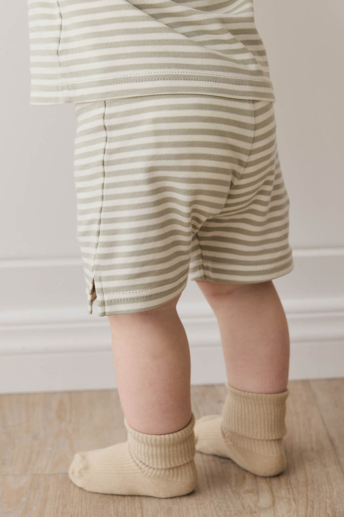 Pima Cotton Marley Short - Narrow Stripe Moss/Cloud Childrens Short from Jamie Kay Australia