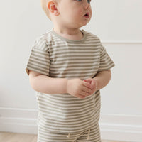 Pima Cotton Hunter Tee - Narrow Stripe Moss/Cloud Childrens Top from Jamie Kay Australia