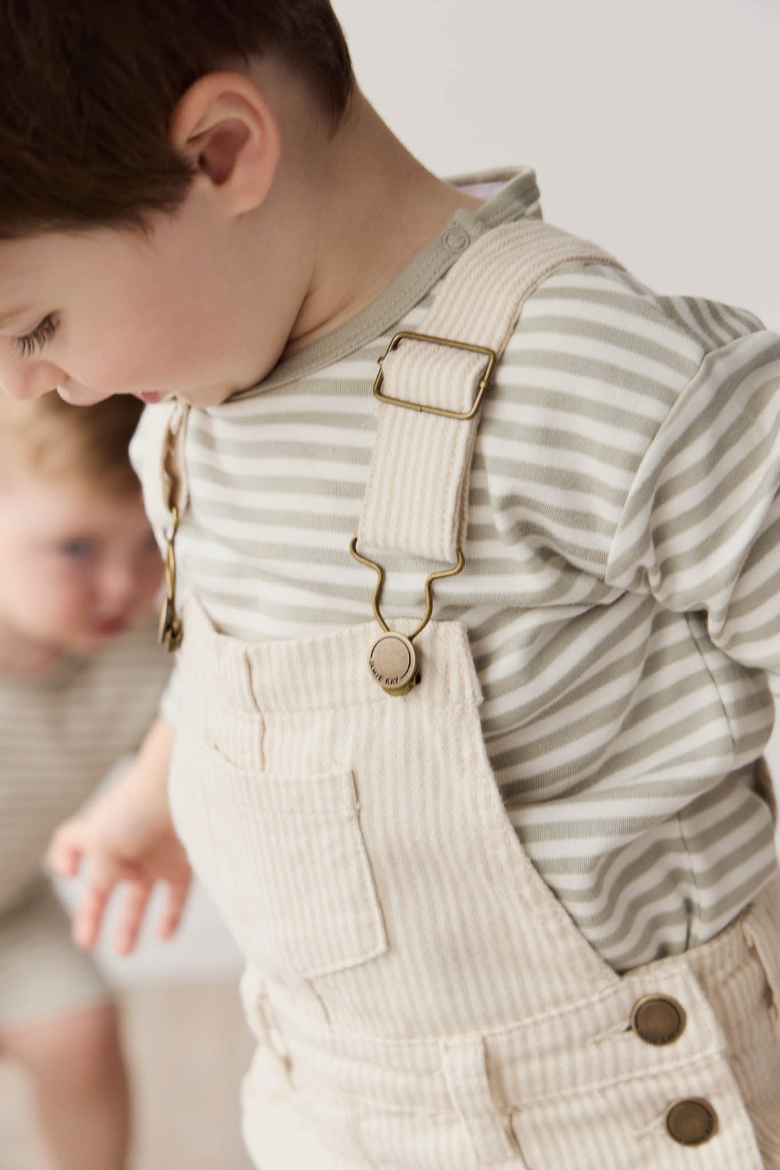 Jordie Overall - Fine Stripe Biscuit/Cloud Childrens Overall from Jamie Kay Australia