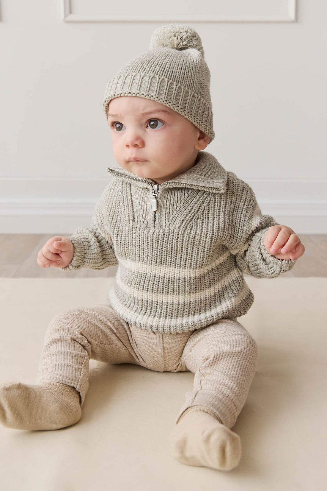 Jack Zip Jumper - Moss Marle Stripe Childrens Jumper from Jamie Kay Australia