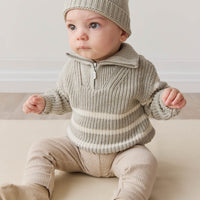 Jack Zip Jumper - Moss Marle Stripe Childrens Jumper from Jamie Kay Australia