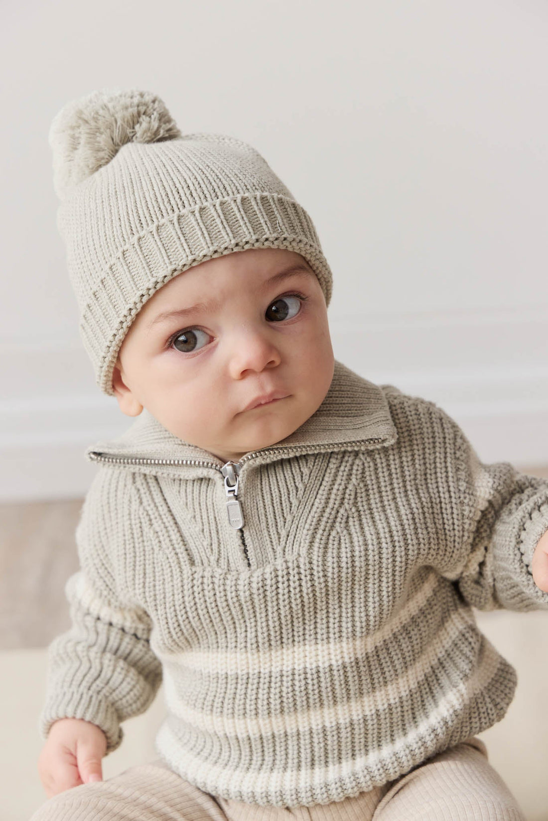 Jack Zip Jumper - Moss Marle Stripe Childrens Jumper from Jamie Kay Australia