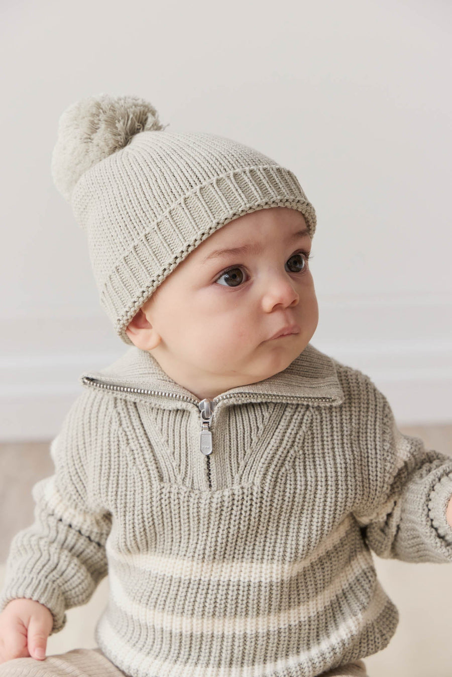 Jack Zip Jumper - Moss Marle Stripe Childrens Jumper from Jamie Kay Australia