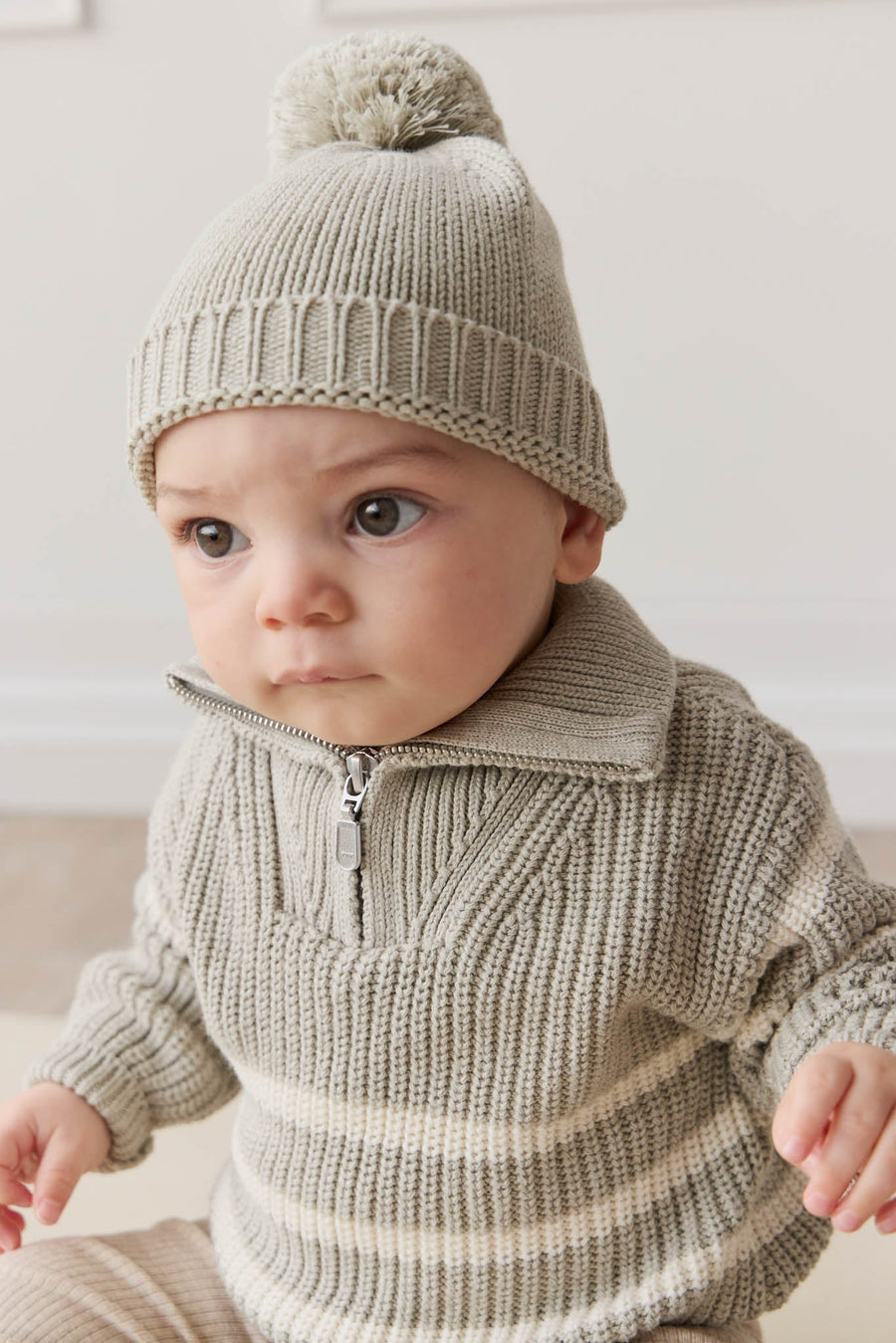 Jack Zip Jumper - Moss Marle Stripe Childrens Jumper from Jamie Kay Australia