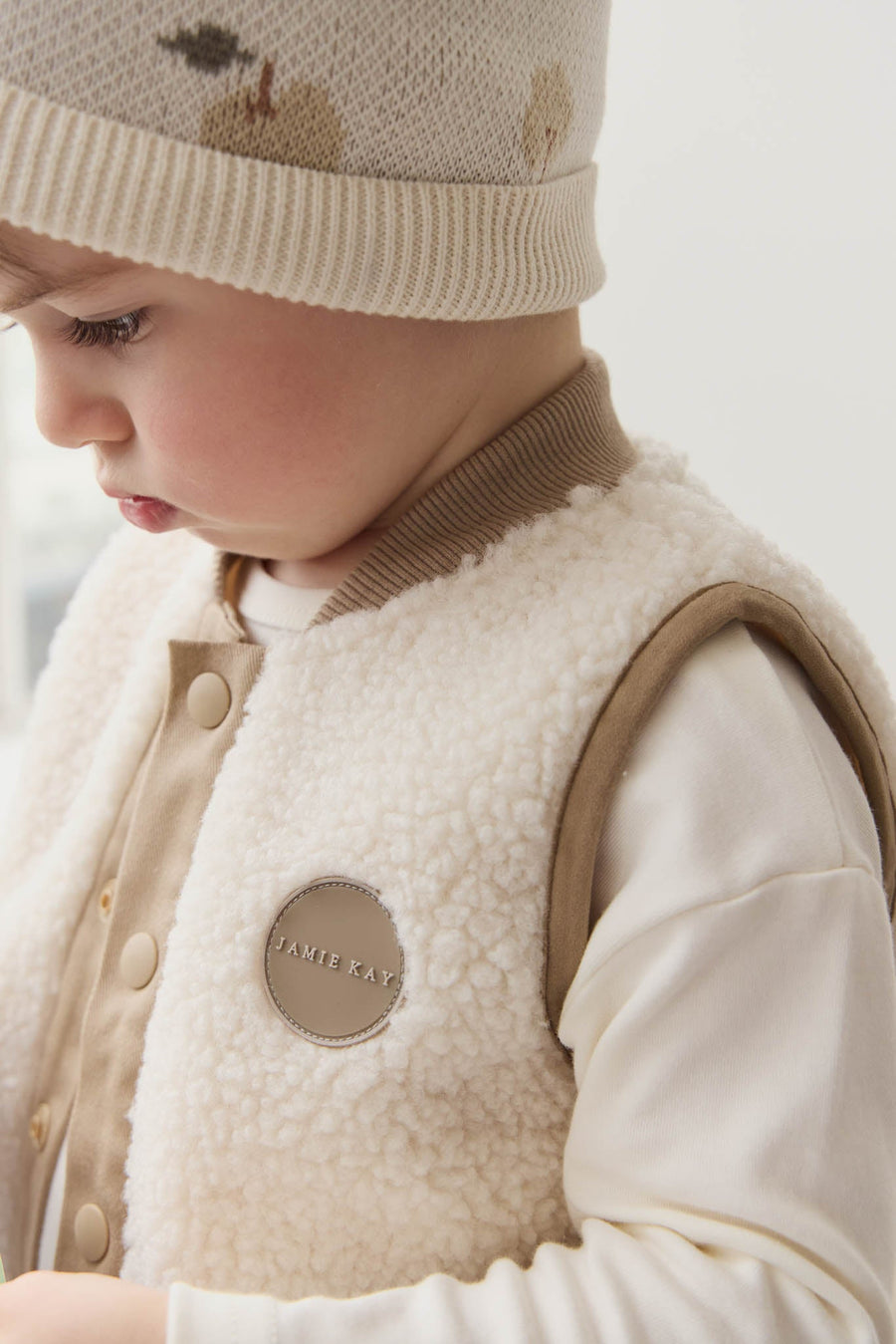 Jody Sherpa Vest - Natural/Cashew Childrens Vest from Jamie Kay Australia