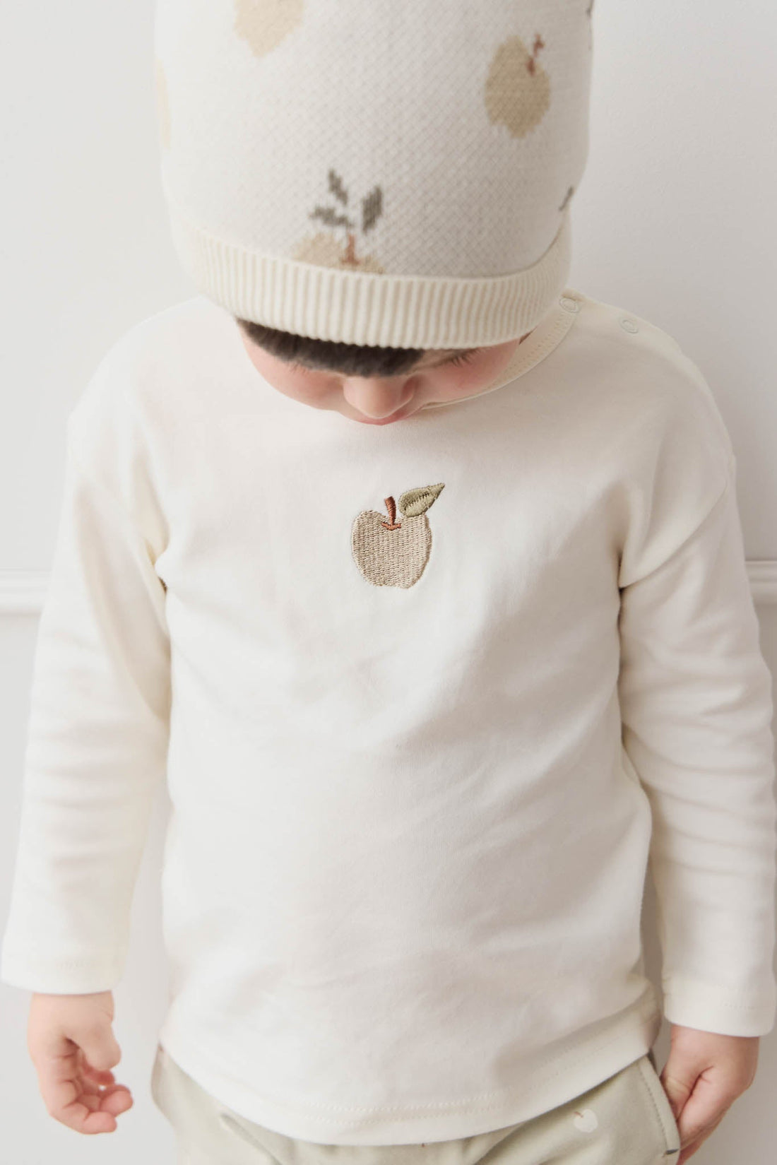 Pima Cotton Arnold Long Sleeve Top - Parchment Fresh Apple Childrens Top from Jamie Kay Australia