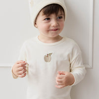 Pima Cotton Arnold Long Sleeve Top - Parchment Fresh Apple Childrens Top from Jamie Kay Australia