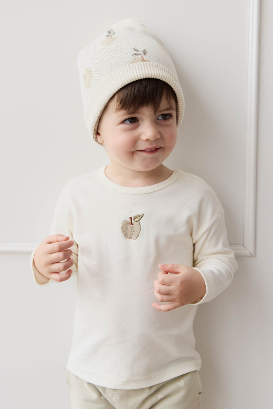 Pima Cotton Arnold Long Sleeve Top - Parchment Fresh Apple Childrens Top from Jamie Kay Australia