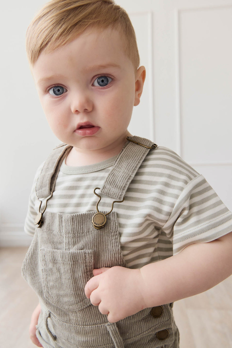 Pima Cotton Hunter Tee - Narrow Stripe Moss/Cloud Childrens Top from Jamie Kay Australia