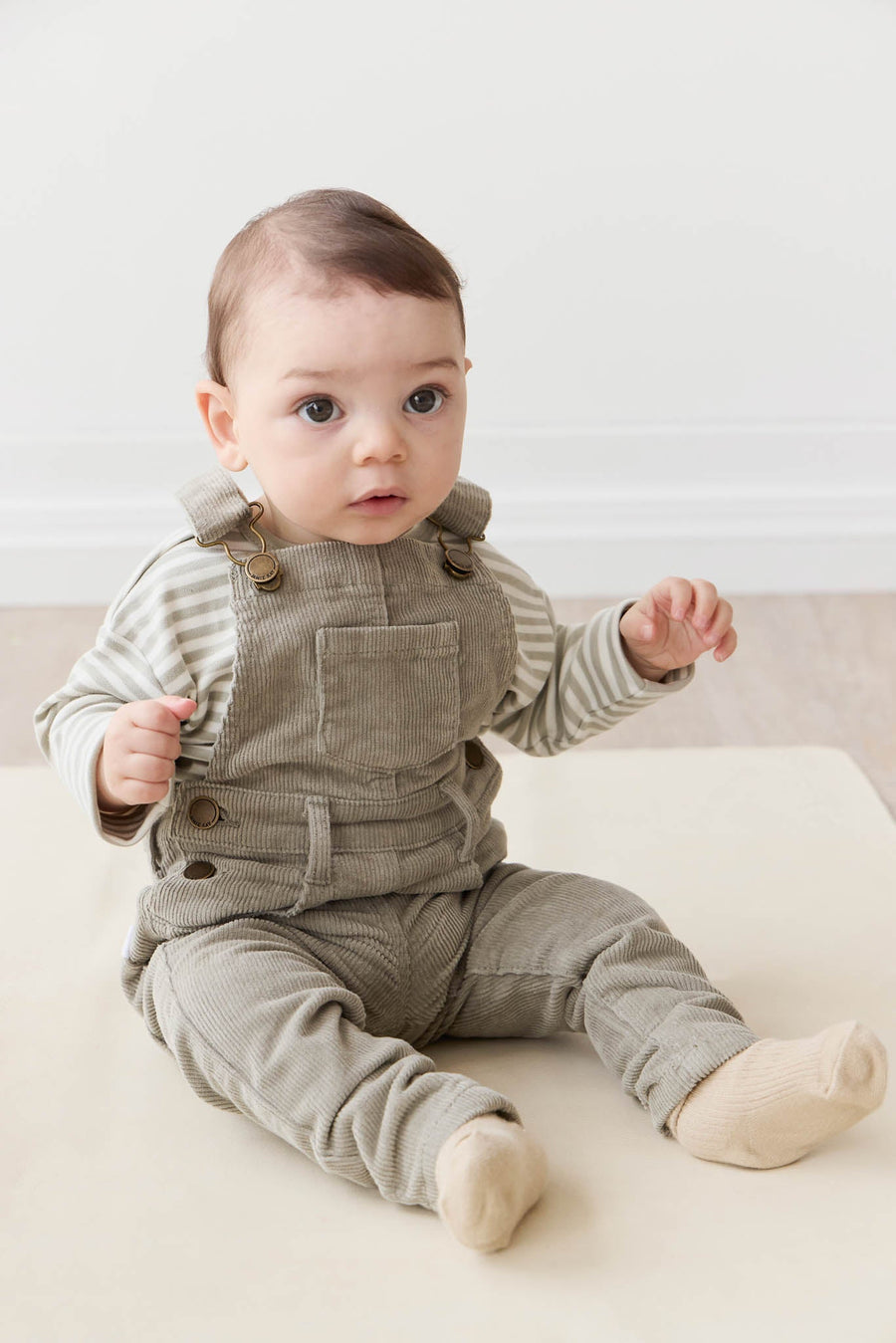 Pima Cotton Arnold Long Sleeve Top - Narrow Stripe Moss/Cloud Childrens Top from Jamie Kay Australia