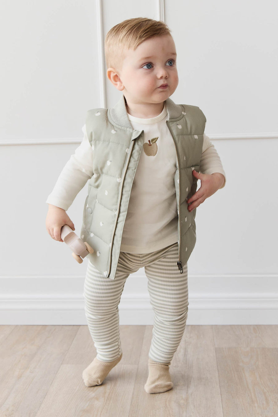 Pima Cotton Arnold Long Sleeve Top - Parchment Fresh Apple Childrens Top from Jamie Kay Australia