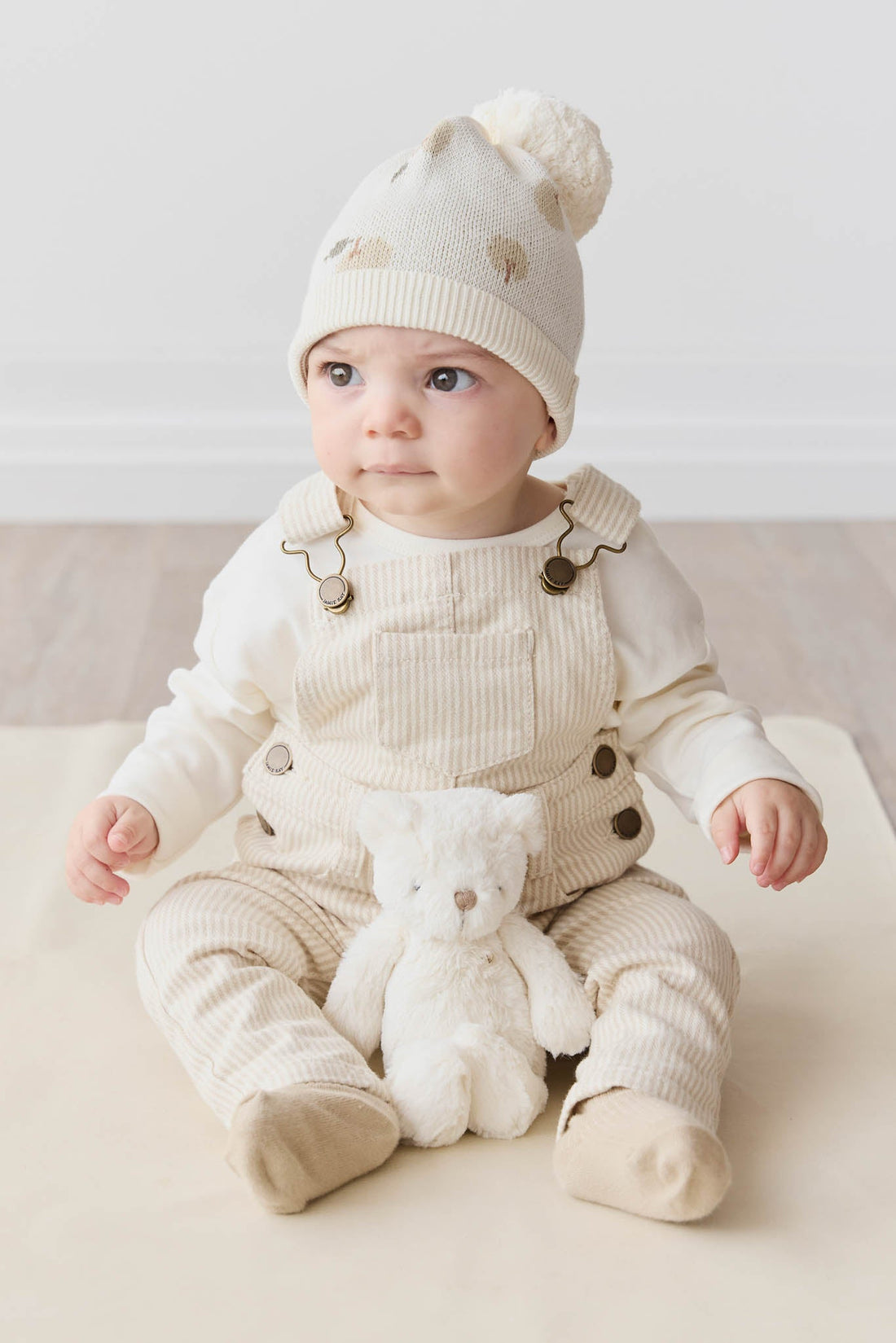 Jordie Overall - Fine Stripe Biscuit/Cloud Childrens Overall from Jamie Kay Australia