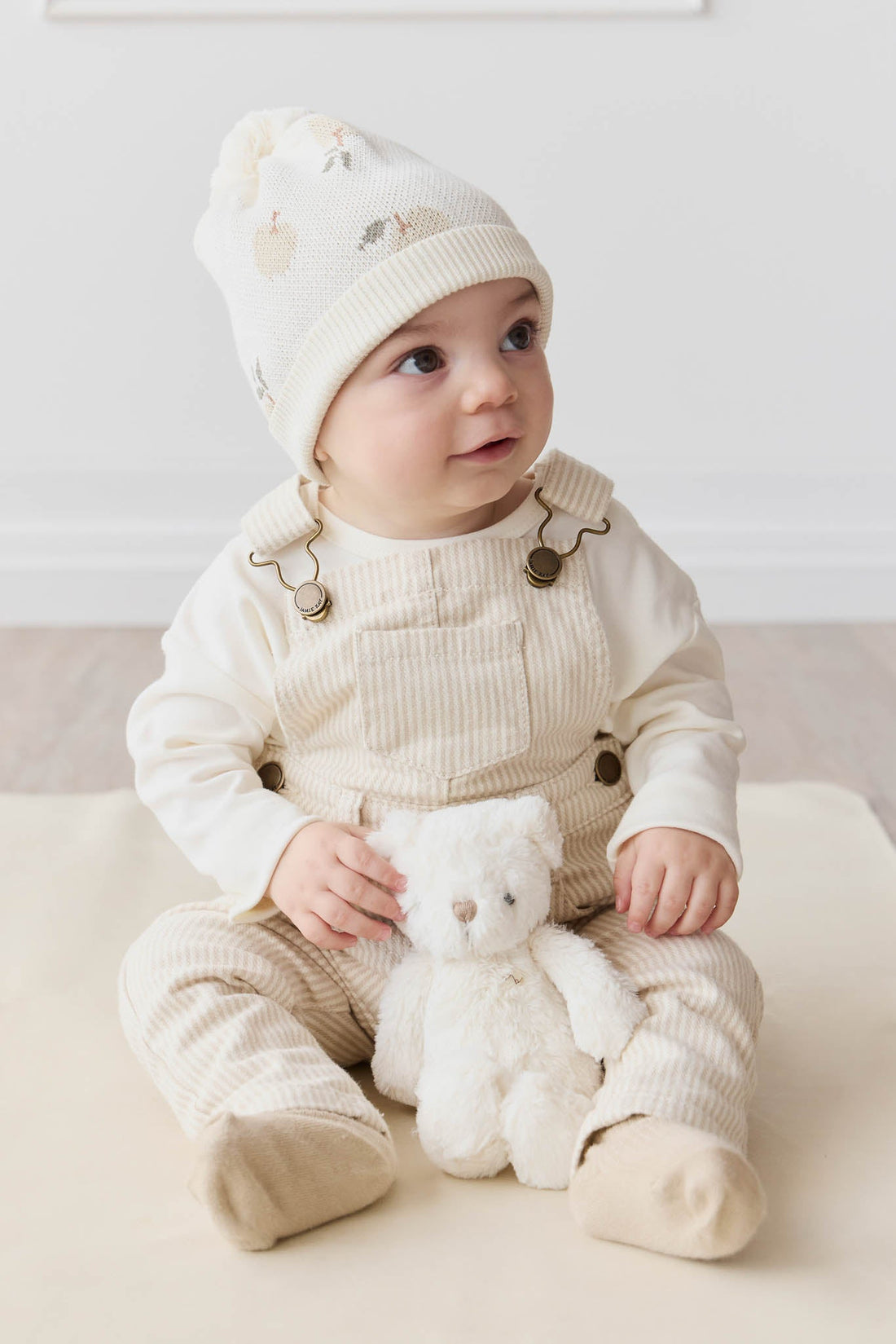 Jordie Overall - Fine Stripe Biscuit/Cloud Childrens Overall from Jamie Kay Australia