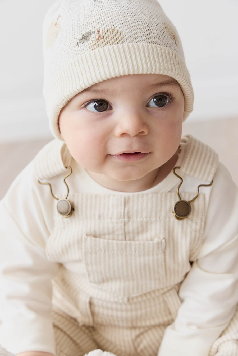 Jordie Overall - Fine Stripe Biscuit/Cloud Childrens Overall from Jamie Kay Australia