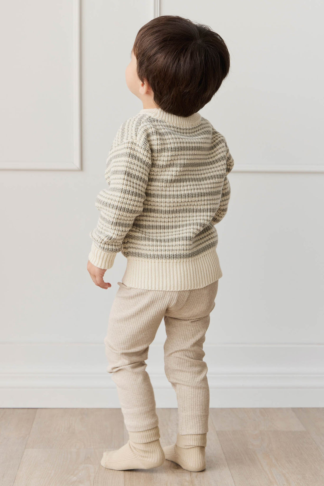 Leon Jumper - Harvest Stripe Moss/Cassava Childrens Jumper from Jamie Kay Australia