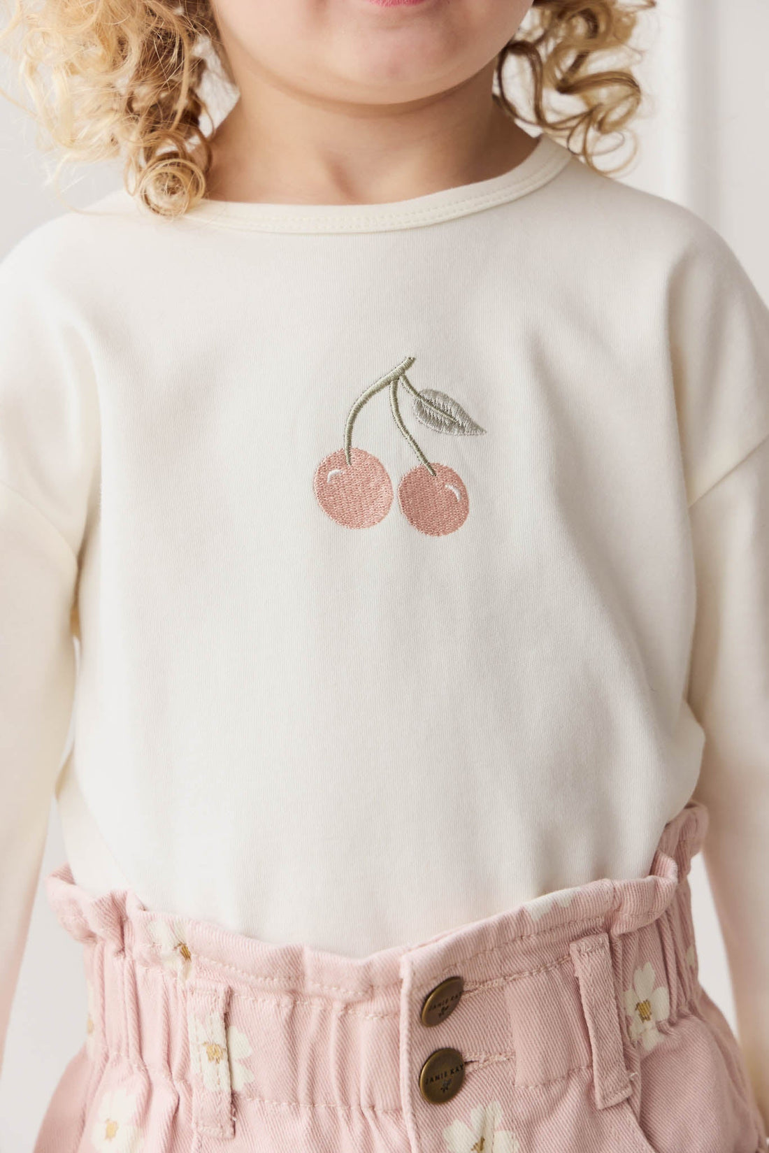 Pima Cotton Arnold Long Sleeve Top - Parchment Petite Cherry Childrens Top from Jamie Kay Australia