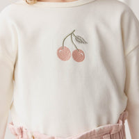 Pima Cotton Arnold Long Sleeve Top - Parchment Petite Cherry Childrens Top from Jamie Kay Australia