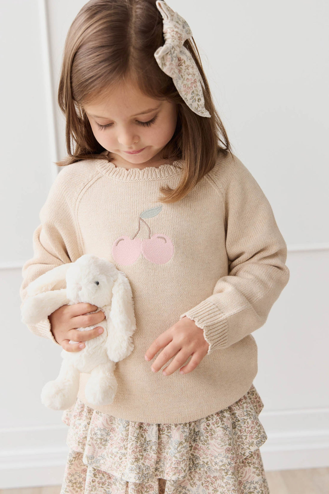 Audrey Jumper - Oatmeal Marle Cherry Love Childrens Jumper from Jamie Kay Australia