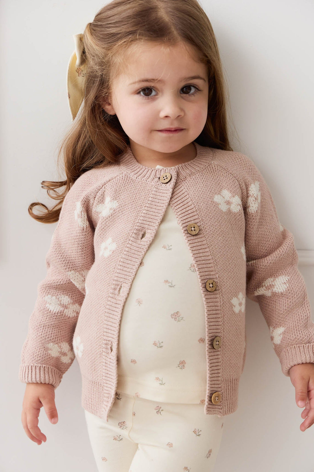 Harper Cardigan - Frankie Knit Rose Childrens Cardigan from Jamie Kay Australia