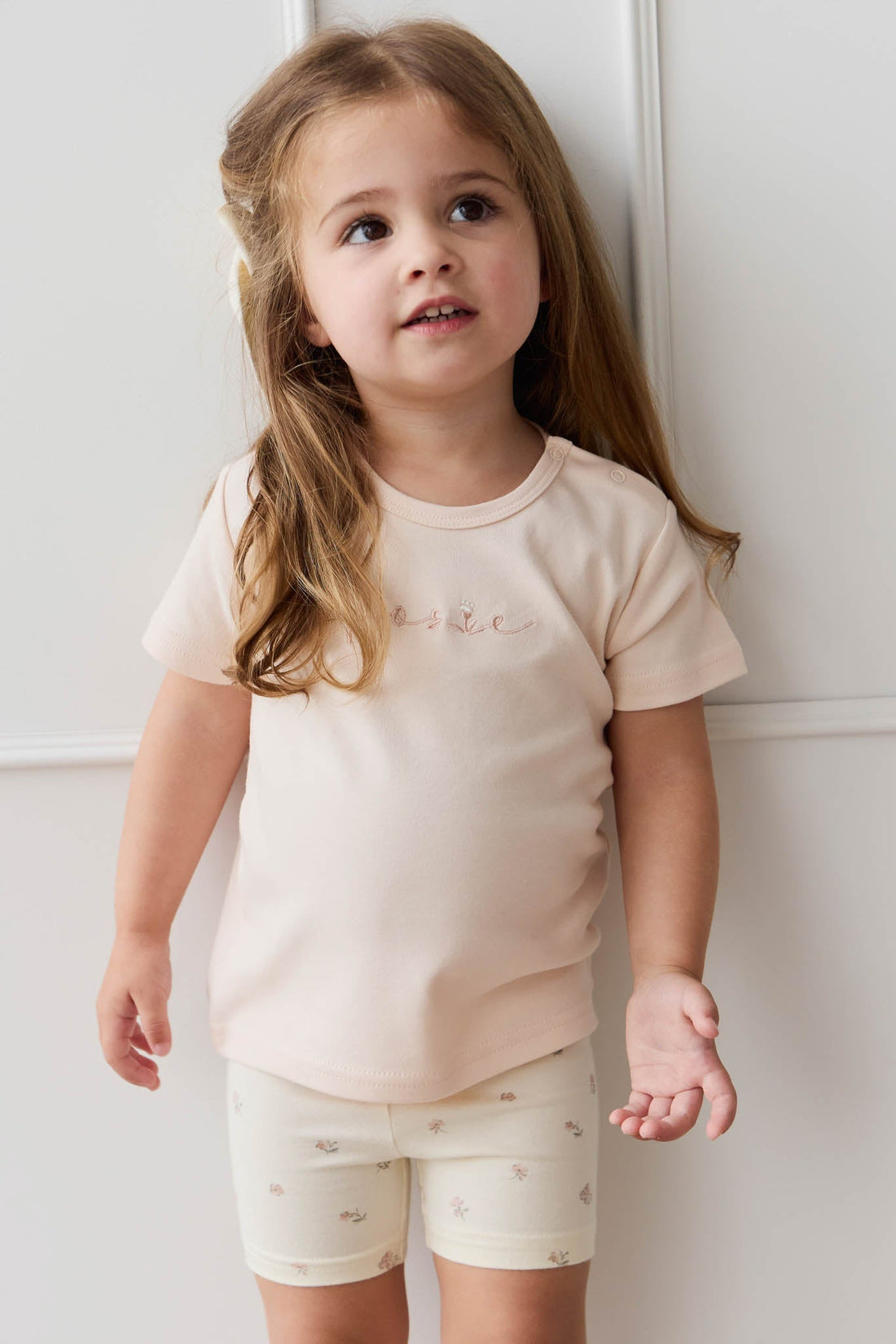 Pima Cotton Aude Oversized Tee - Ballet Pink Posie Childrens Top from Jamie Kay Australia