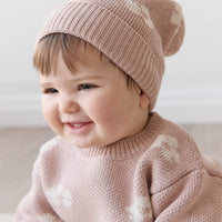 Addison Beanie - Frankie Knit Rose Childrens Beanie from Jamie Kay Australia