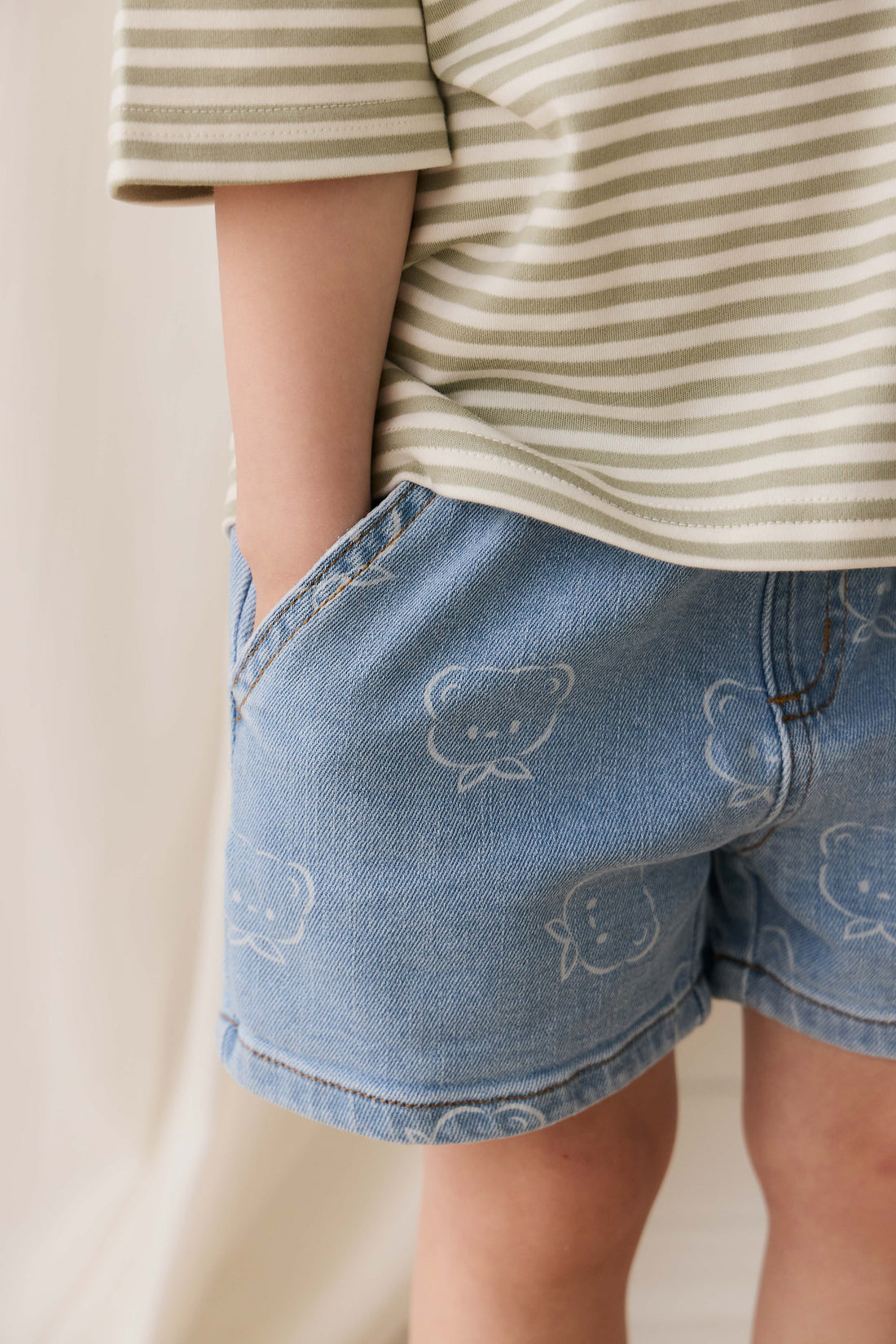 Reid Denim Short - Bowie Bear Denim Childrens Shorts from Jamie Kay Australia
