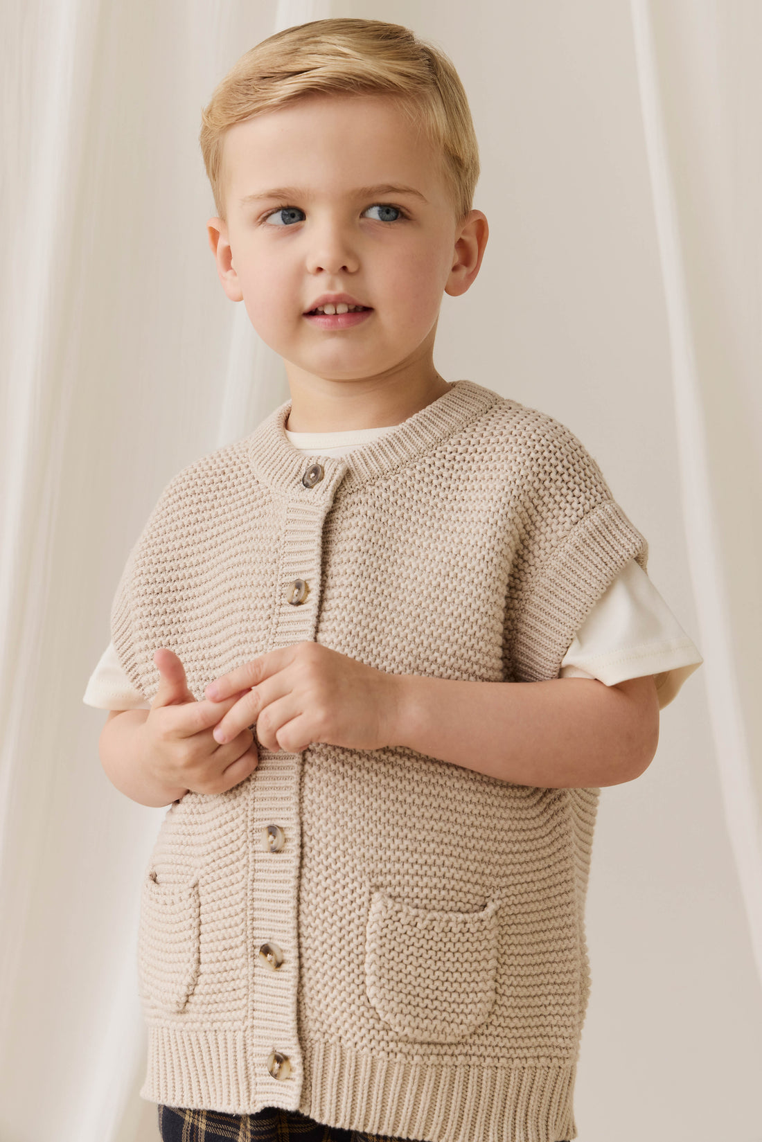 Rome Knit Vest-Oat Childrens Vest from Jamie Kay Australia