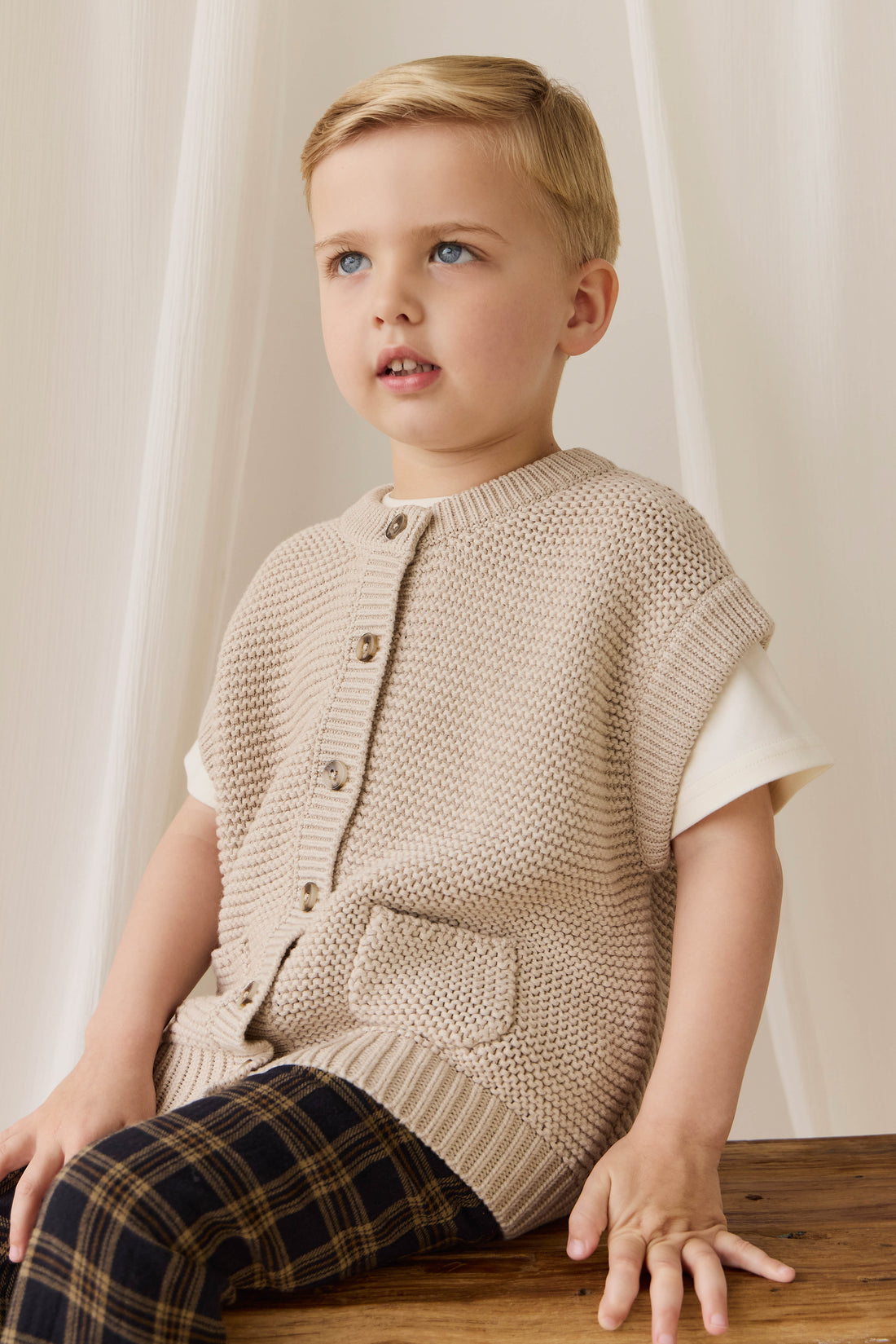 Rome Knit Vest-Oat Childrens Vest from Jamie Kay Australia