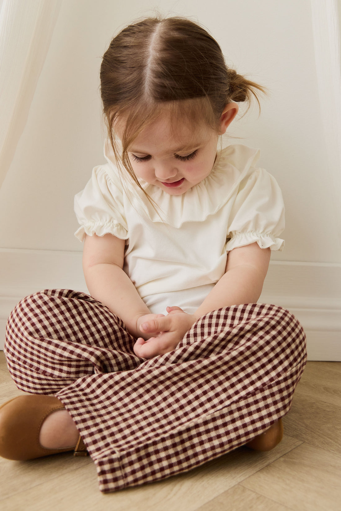 Organic Cotton Kenji Pant-Cinnamon Gingham Childrens Pant from Jamie Kay Australia