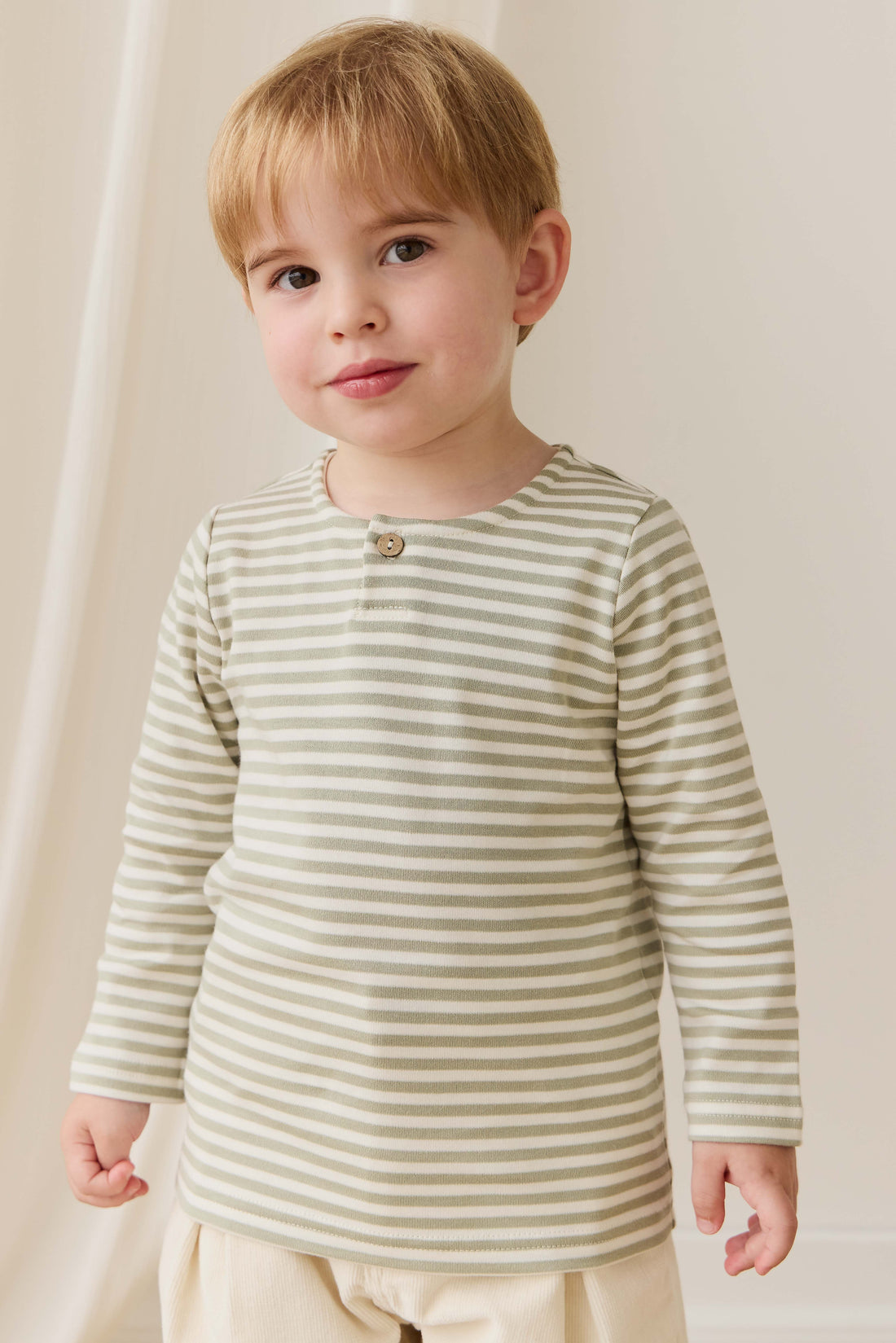 Pima Cotton Shae Top - Narrow Stripe Lichen / Cloud Childrens Top from Jamie Kay Australia