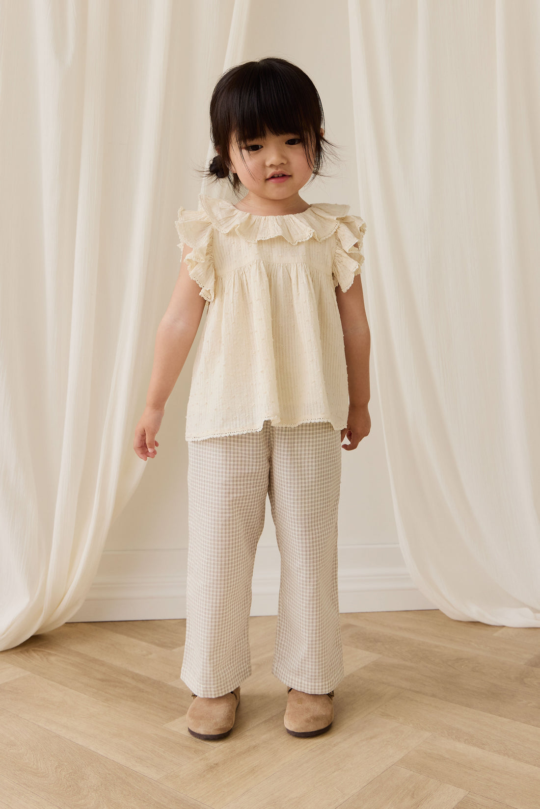 Organic Cotton Kenji Pant-Double Windowpane Check Pecan Childrens Pant from Jamie Kay Australia