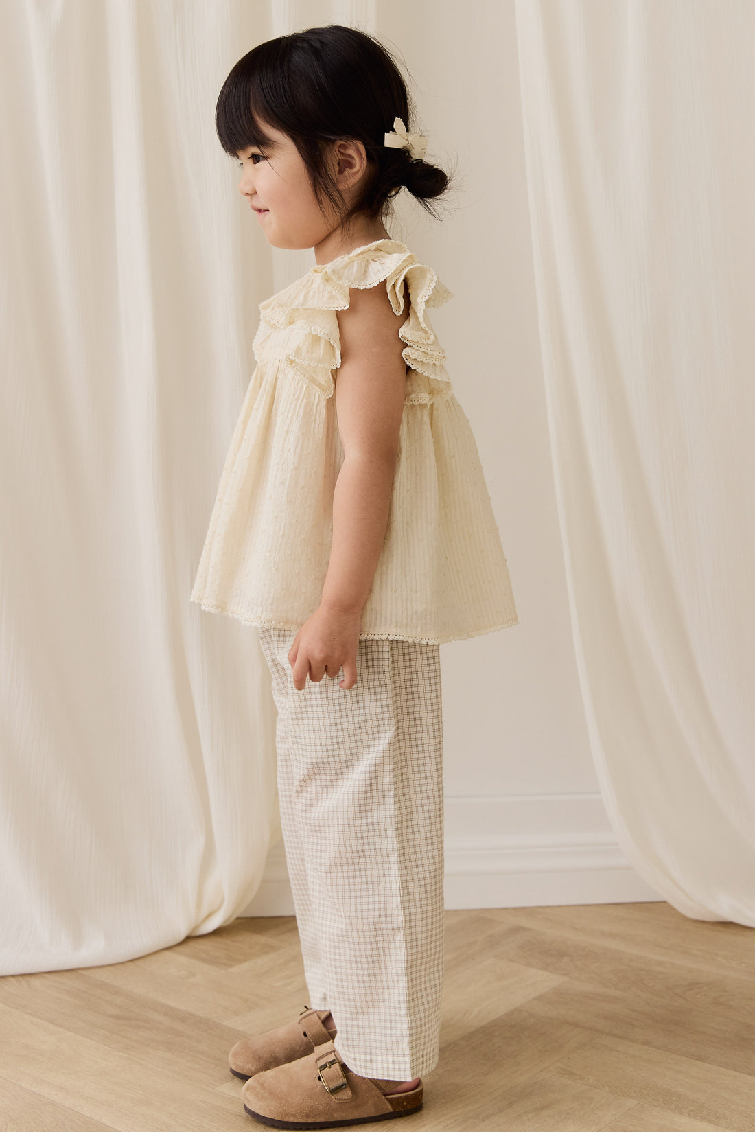 Organic Cotton Kenji Pant-Double Windowpane Check Pecan Childrens Pant from Jamie Kay Australia
