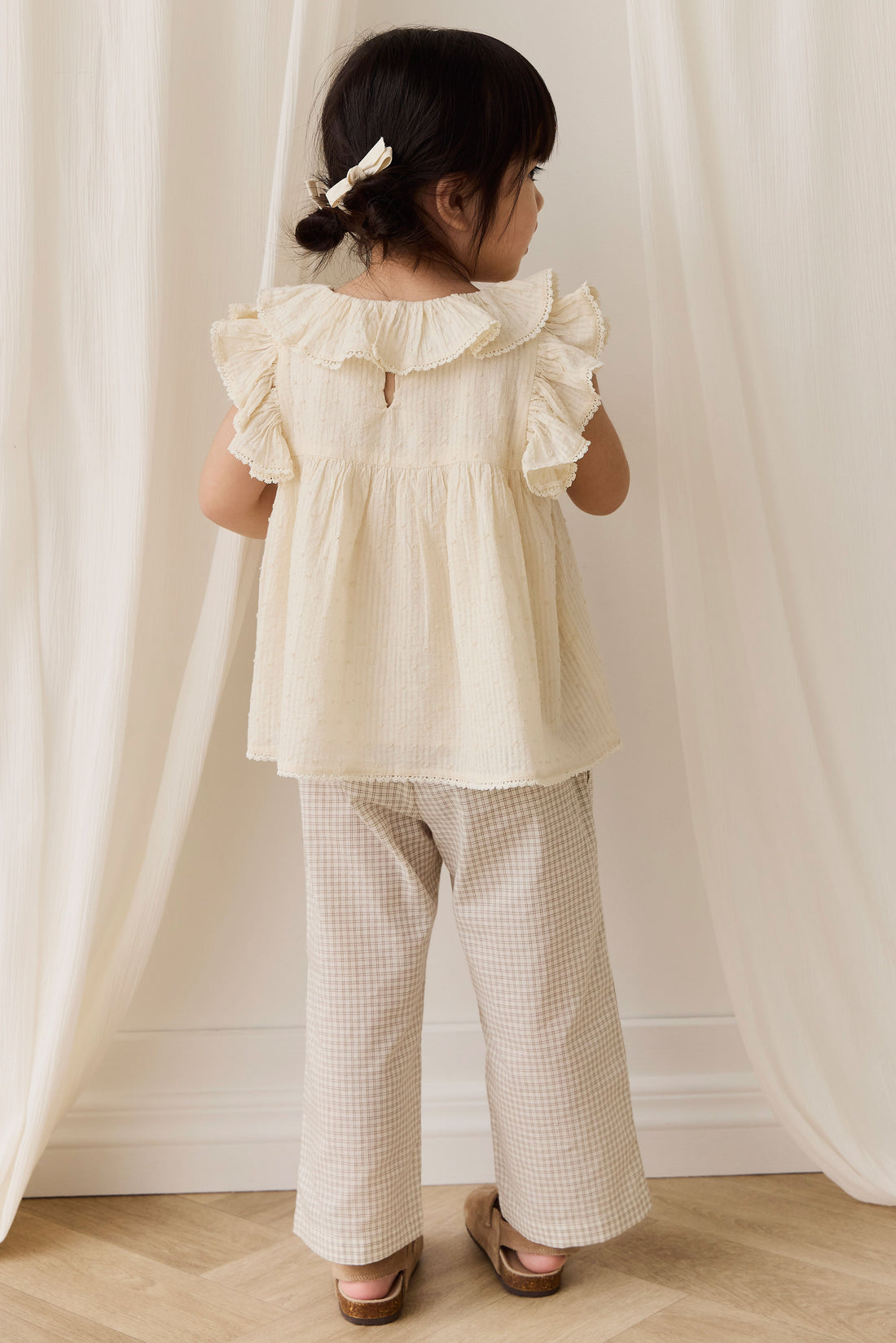 Organic Cotton Kenji Pant-Double Windowpane Check Pecan Childrens Pant from Jamie Kay Australia