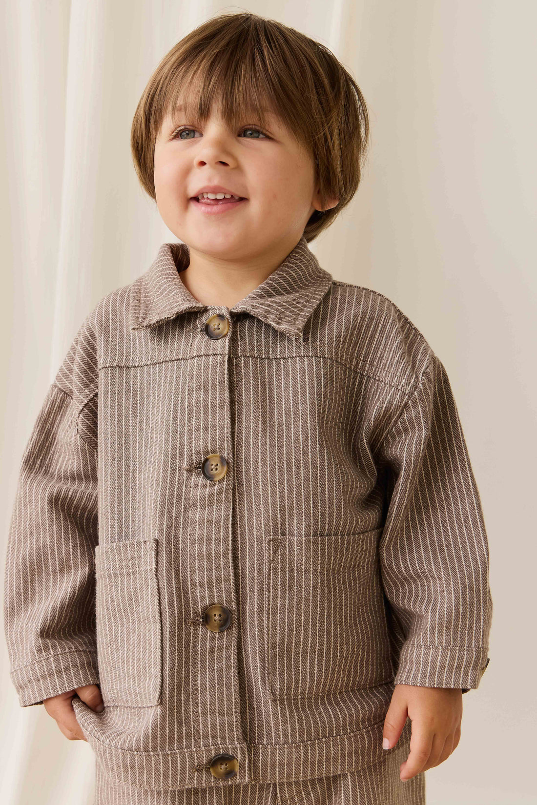Axel Jacket-Mini Pinstripe Cassava / Iroko Childrens Jacket from Jamie Kay Australia
