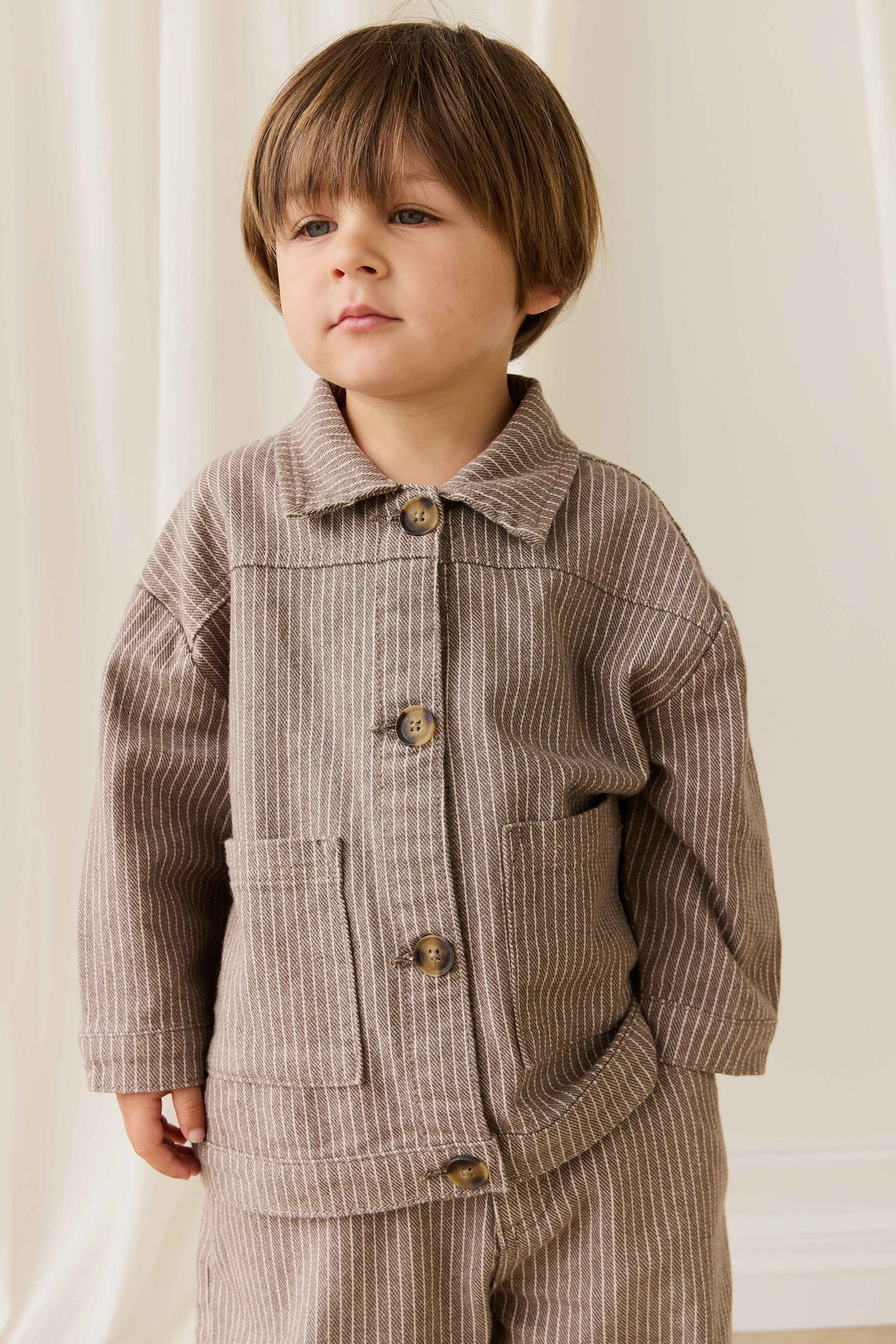 Axel Jacket-Mini Pinstripe Cassava / Iroko Childrens Jacket from Jamie Kay Australia