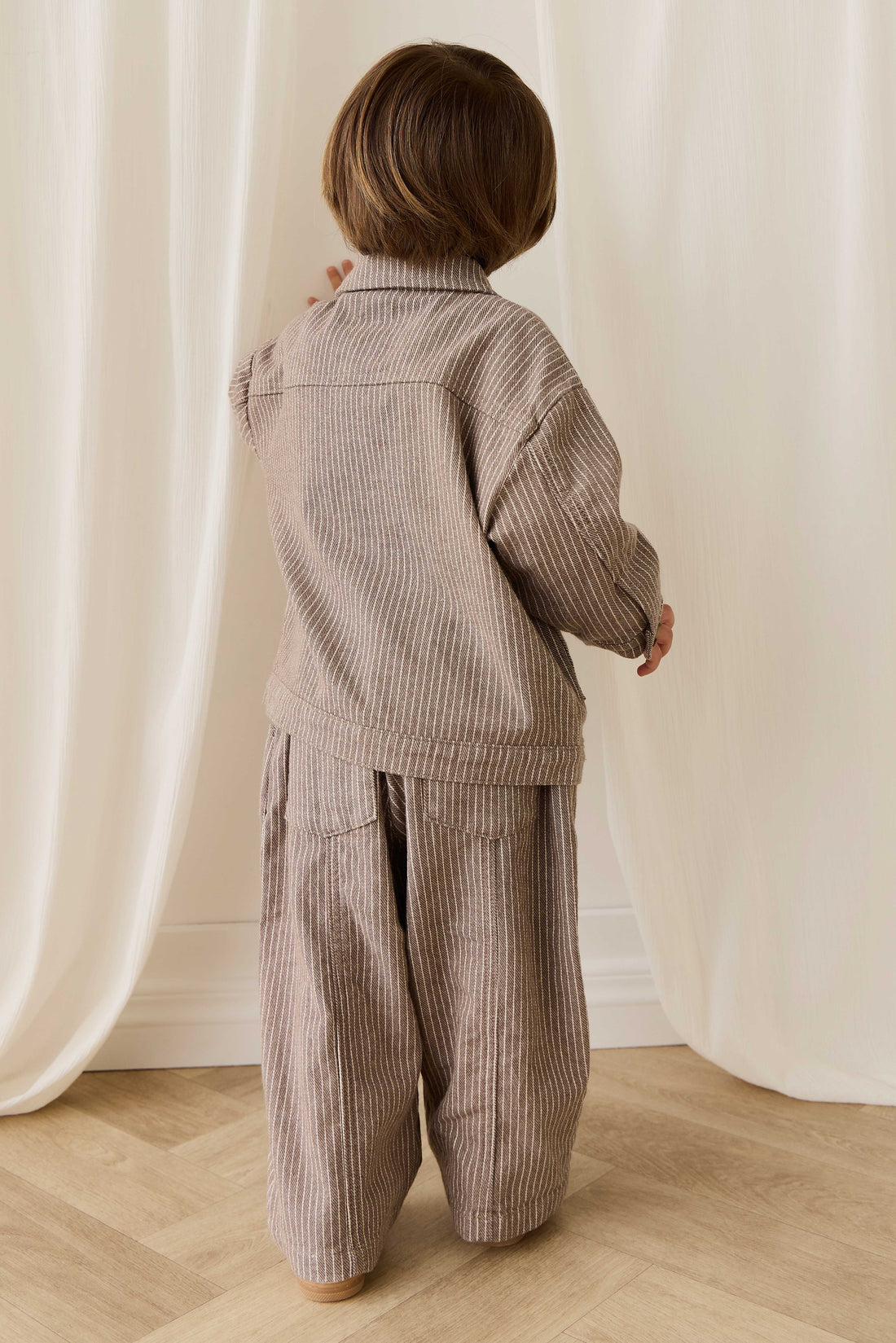Axel Jacket-Mini Pinstripe Cassava / Iroko Childrens Jacket from Jamie Kay Australia