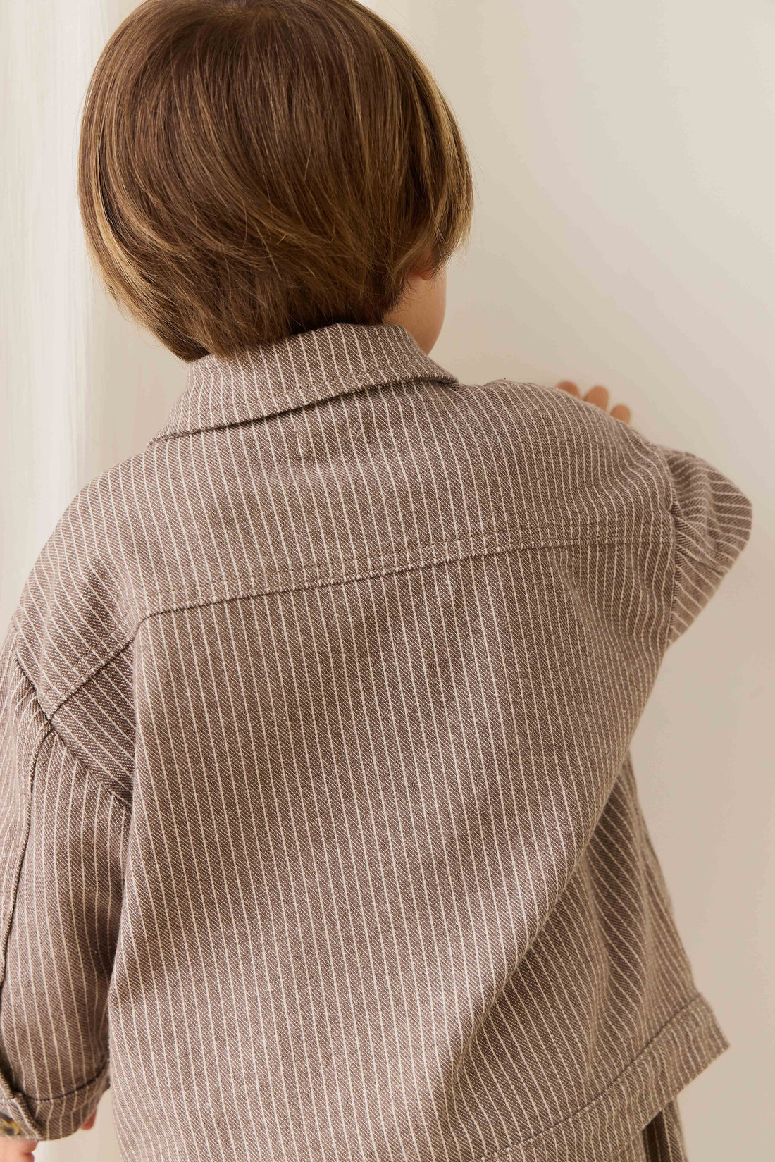 Axel Jacket-Mini Pinstripe Cassava / Iroko Childrens Jacket from Jamie Kay Australia