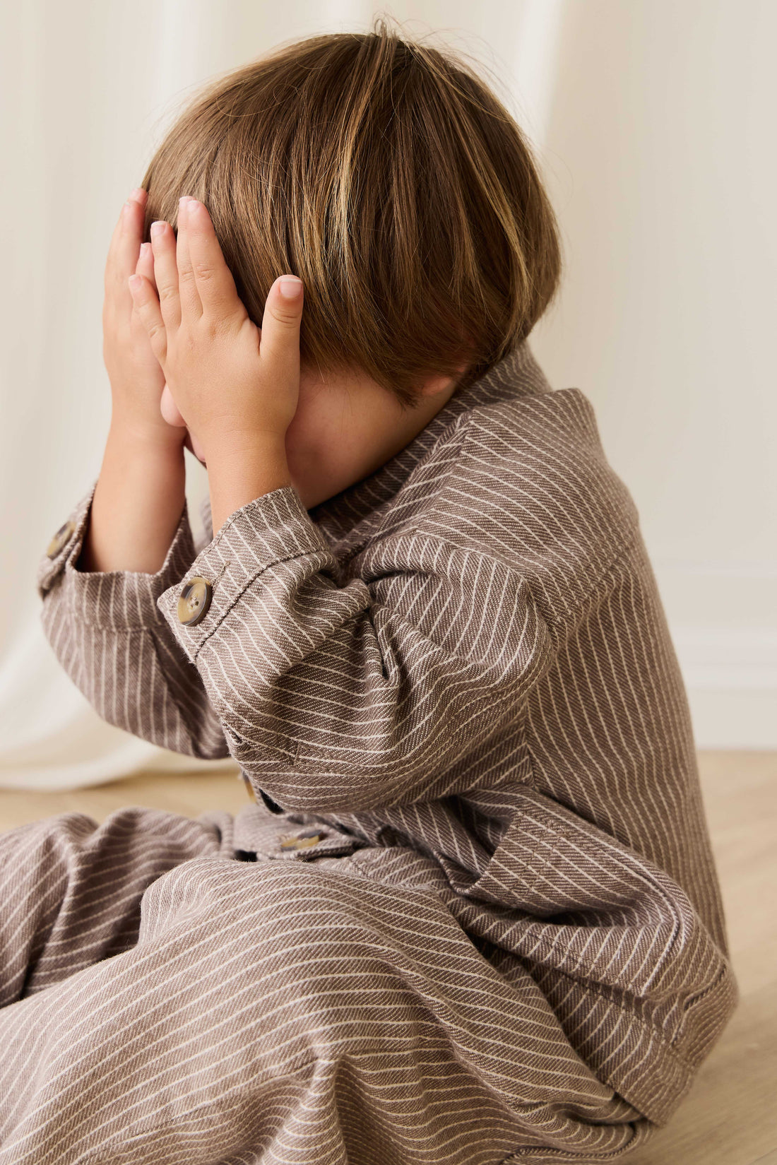 Axel Jacket-Mini Pinstripe Cassava / Iroko Childrens Jacket from Jamie Kay Australia