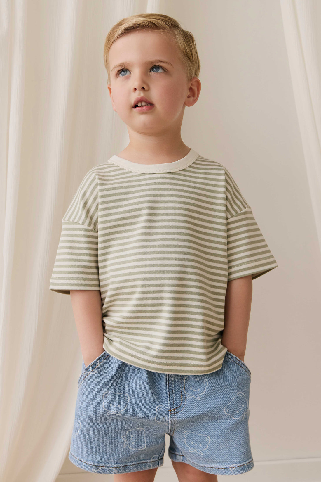 Pima Cotton Wesley Tee - Narrow Stripe Lichen / Cloud Childrens Top from Jamie Kay Australia
