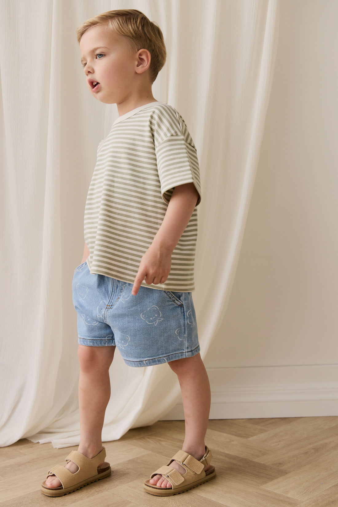Pima Cotton Wesley Tee - Narrow Stripe Lichen / Cloud Childrens Top from Jamie Kay Australia