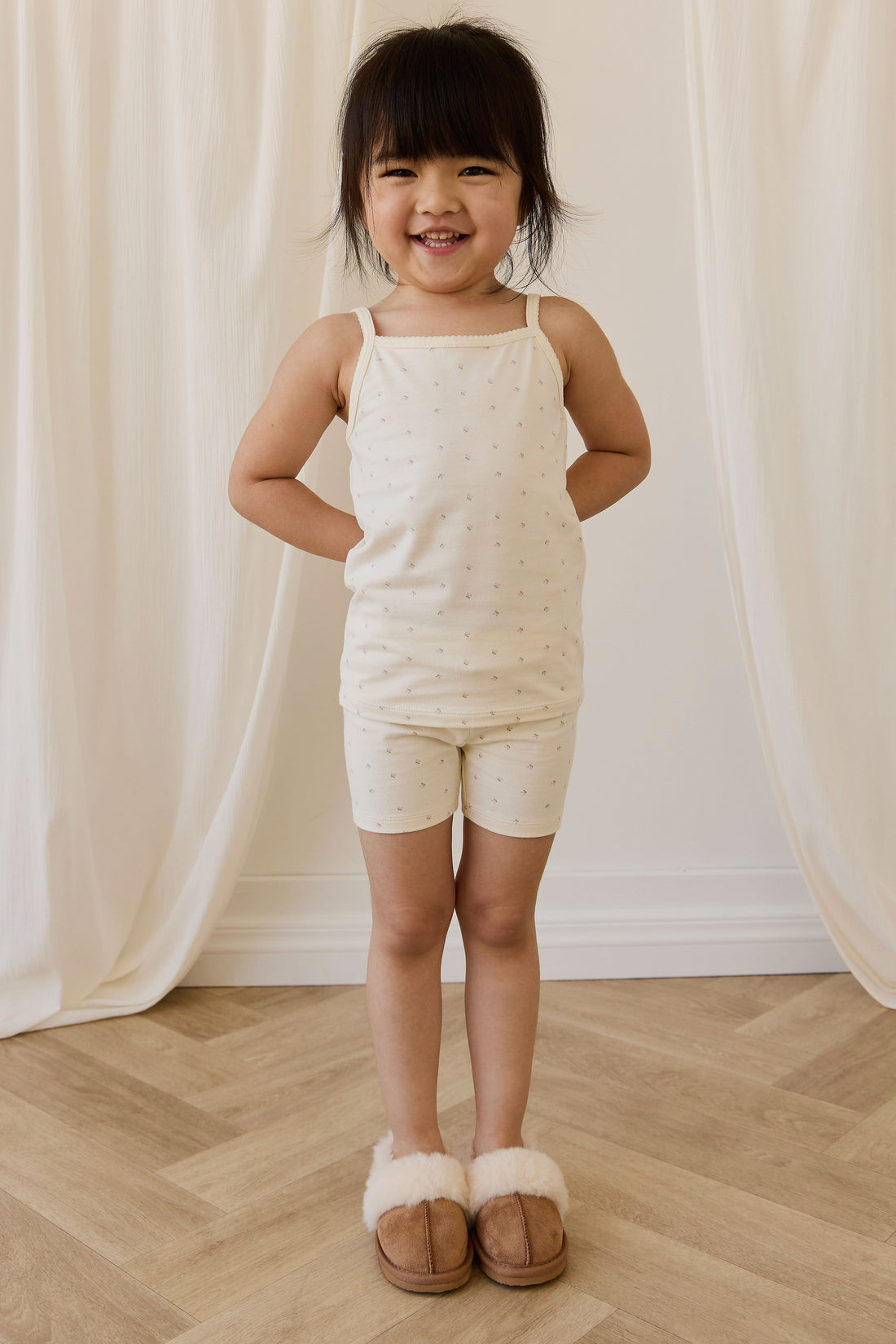 Organic Cotton Jolie Singlet Pyjama Set - Ditsy Cherries Childrens Pyjamas from Jamie Kay Australia