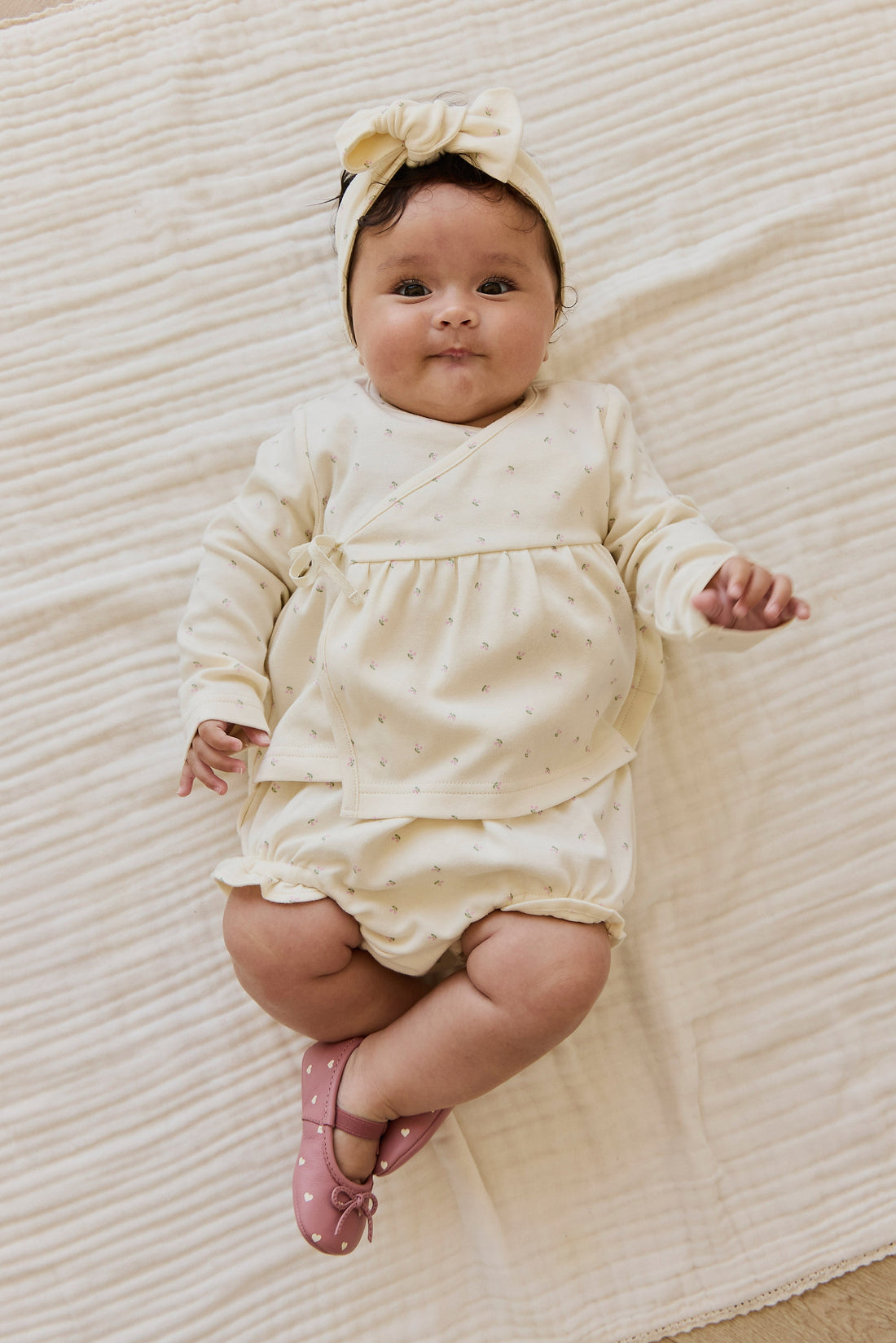 Organic Cotton Petal Wrap Top - Ditsy Cherries Childrens Top from Jamie Kay Australia